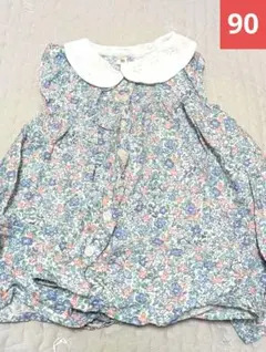 花柄　レース襟　シャツブラウスワンピース 90cm