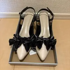 VIVIAN メニーリボンスリングバックパンプス Lサイズ ベージュコンビのサムネイル