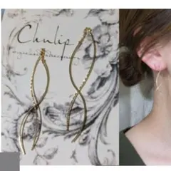 1019-G＊ゴールド 華奢 ウェーブ スティック チェーン