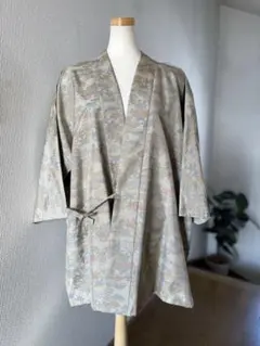 大島紬　着物リメイク　作務衣　松竹梅草華文様　現品のみ　和のお洒落上衣