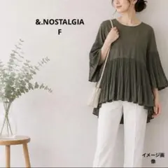 アンドドットノスタルジア　プリーツ ゆったりカットソー　 体型カバー カーキのサムネイル