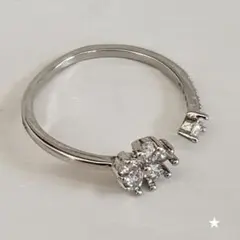 フラワーモチーフの前開きリング フリーサイズ 昭和レトロ ビンテージ シルバー調