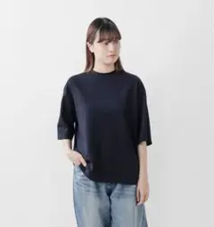 BEIGE, ベイジ ボリュームスリーブ半袖ボトルネックニット ネイビー