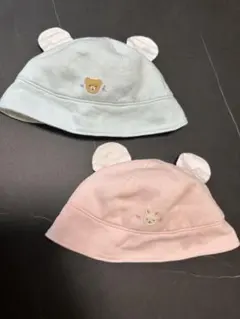 ミキハウス ベビー帽子 水色 ピンク 2点セット