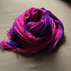 紫とピンクのプリーツ加工　ショール　ストール 大判