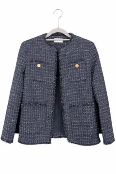 PLST ネイビー ツイードジャケット 金ボタン付き