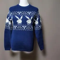 80s PLAY BOY ネイビー ニット Sサイズ 厚手