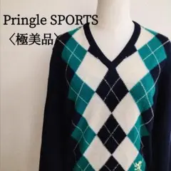 【極美品】プリングルスポーツ　アーガイル柄ブランド刺繍　Vネック長袖セーターのサムネイル