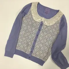 カーディガン 鍵編み風襟付き レース