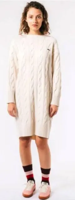 Lacoste ラコステ　アイボリー ケーブルニットワンピース　34