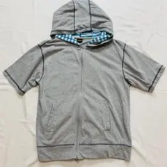 美品【Wフード】elementsメンズ半袖パーカー　グレー　Lサイズ