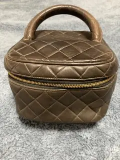 ビンテージ　シャネル　バニティ　ブラウンレザー キルティングバッグ