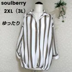 soulberry ホワイトストライプ 7分袖シャツ ゆったり♪3L　試着のみ
