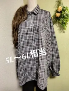 5L〜6L相当　ドルマンBIGシャツ チュニック ブラック系チェックシャツ