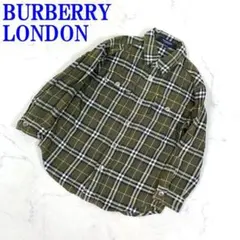 バーバリーロンドン 長袖シャツ 綿 チェック 緑 カーキ 100 C1950