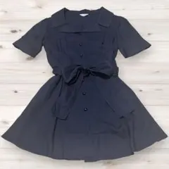 オースチンリード 半袖 ロングシャツ ブラウス ネイビー リボン付 40のサムネイル