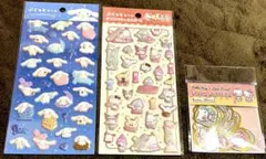 【3袋】サンリオキャラクターのぷくっとシール2点とハローキティのフレークシール