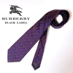 【美品】バーバリー ブラックレーベル ネクタイ チェック パープル