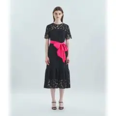ブラックー レースドレス ピンクリボン付き