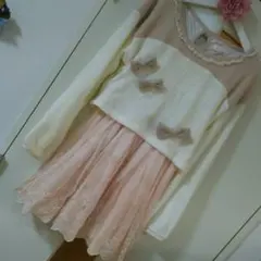 LIZ LISA リボン ニット チュールドッキングワンピース
