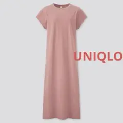 スムースコットンフレンチスリーブロングワンピース（半袖）　ピンク　サイズL