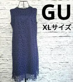 GU レースワンピース ネイビー ノースリーブ 花柄 M 上品 綺麗め