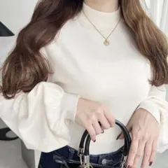 moment+ 12G ボトルネックボリュームスリーブニットプルオーバー