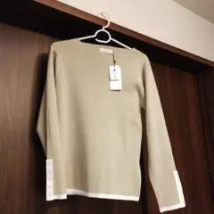 新品未使用　OPAQUE．CLIP　配色デザインボートネックニット　べージュ