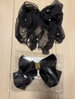 ブラックリボン ヘアアクセサリー バレッタ 2点セット