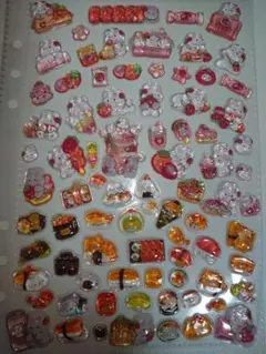 おすそ分け　可愛い動物と食べ物のシール帳A5サイズの1ページ分