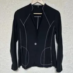 HIROKO BIS ブラック ナイロン テーラードジャケット ホワイトステッチ