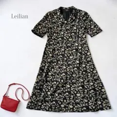 Leilian レリアン フレアワンピース 黒 花柄 11 半袖 春夏 ロング丈のサムネイル