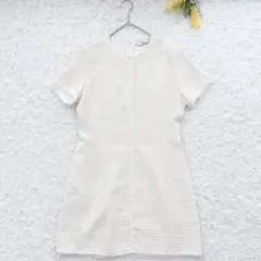 ザラ　スパンコール ツイードワンピース　M オフホワイト　半袖　綿混　大人可愛い