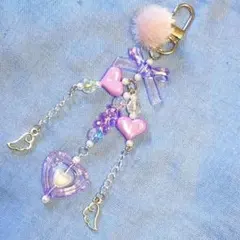 【お試し価格❗️】ビーズキーホルダー チャーム コレクトブック 推し活 紫 ハート