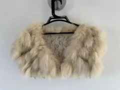 ベージュ ファー レース ストール フリンジ付き