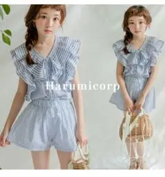 子供服 フリル付きストライプセット 　キッズ　セットアップ