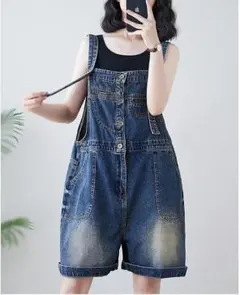 【新品】大きいサイズサロペットパンツ　ハーフ　デニム　⭐春夏 秋 3L