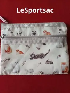 LeSportsac 猫プリント ポーチ　ダブルファスナー
