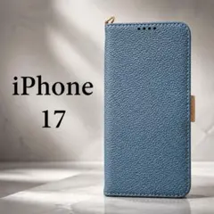 iPhone 17 手帳型ケース 青 くすみブルー 高級感 カード収納付きのサムネイル