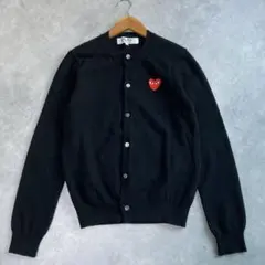 美品 プレイコムデギャルソン ニットカーディガン 刺繍 ウール ブラック L