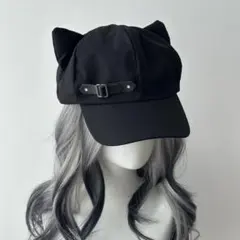 キャスケット ブラック 猫耳 ベルト つばあり カジュアル コスプレのサムネイル