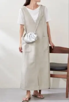 ノースリーブリネンワンピース 白　チャオパニックティピー　ジャンパースカート