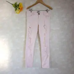 グレイル GRL ダメージデニム【L】ピンク ストレッチ有り スキニー