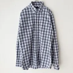 美品 ラングラー チェック シャツ レギュラーカラー 長袖 XL 紺 白 綿混のサムネイル