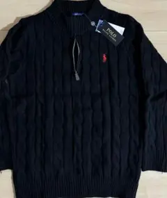 ポロラルフローレン　黒ケーブルニット（ハーフジップ）