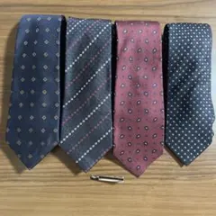 シルクネクタイセット 4本セット＋ネクタイピン
