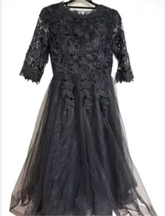 【美品】総レース チュール ロングドレス 黒 Sお呼ばれ 結婚式 二次会