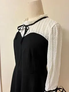 平成お嬢系　未着用＊レース切替ワンピース Lサイズ ブラック×ホワイト フリル