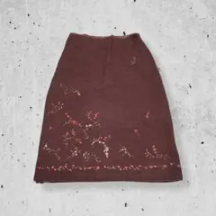 00sバナナリパブリック花柄刺繍ウールスカートミディ丈ブラウンヴィンテージ古着L