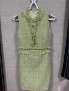 フリンジ付きタイトドレス ライトグリーン